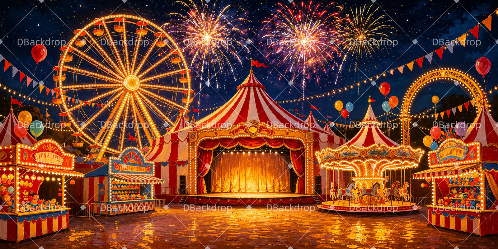 Circus Stage Backdrop Firework Fair School Play Backdrops ZTT66-T156
