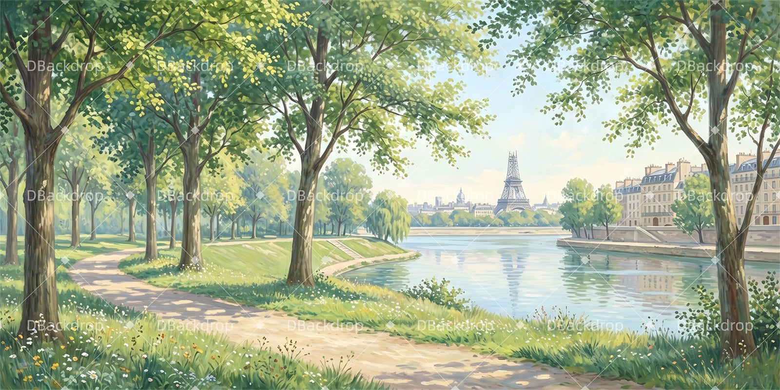 Stage Backdrop Seine Eiffel Path School Play Backdrops ZTT66-T79