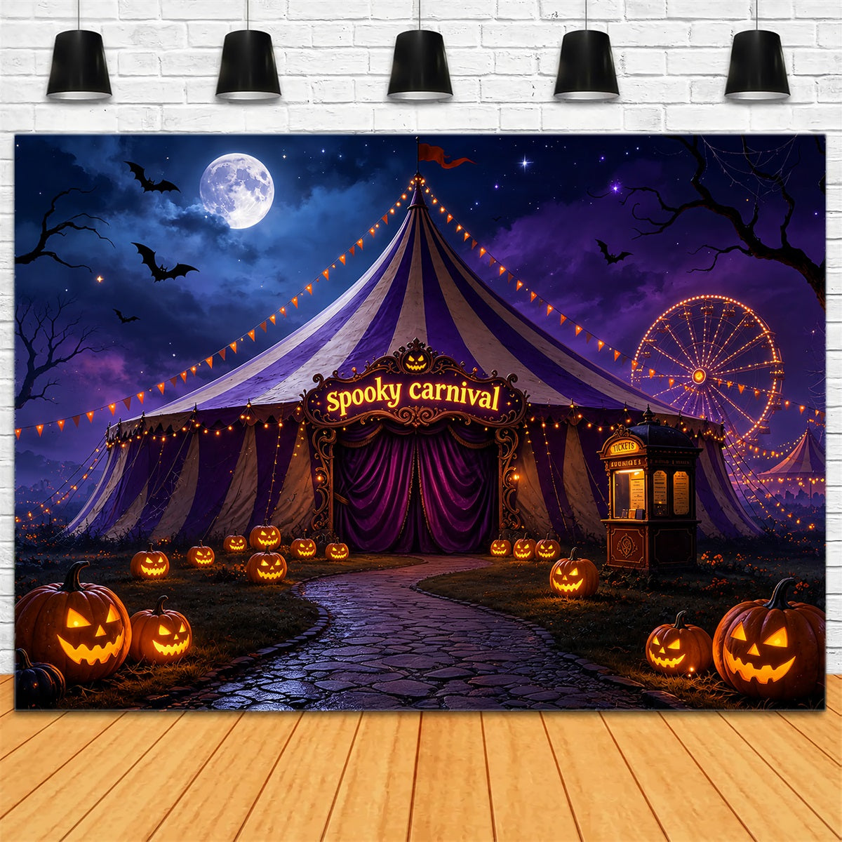 Halloween Carnival Backdrop Moonlit Pumpkin Carnival Tent DIY Halloween Backdrop ZTT67-10
