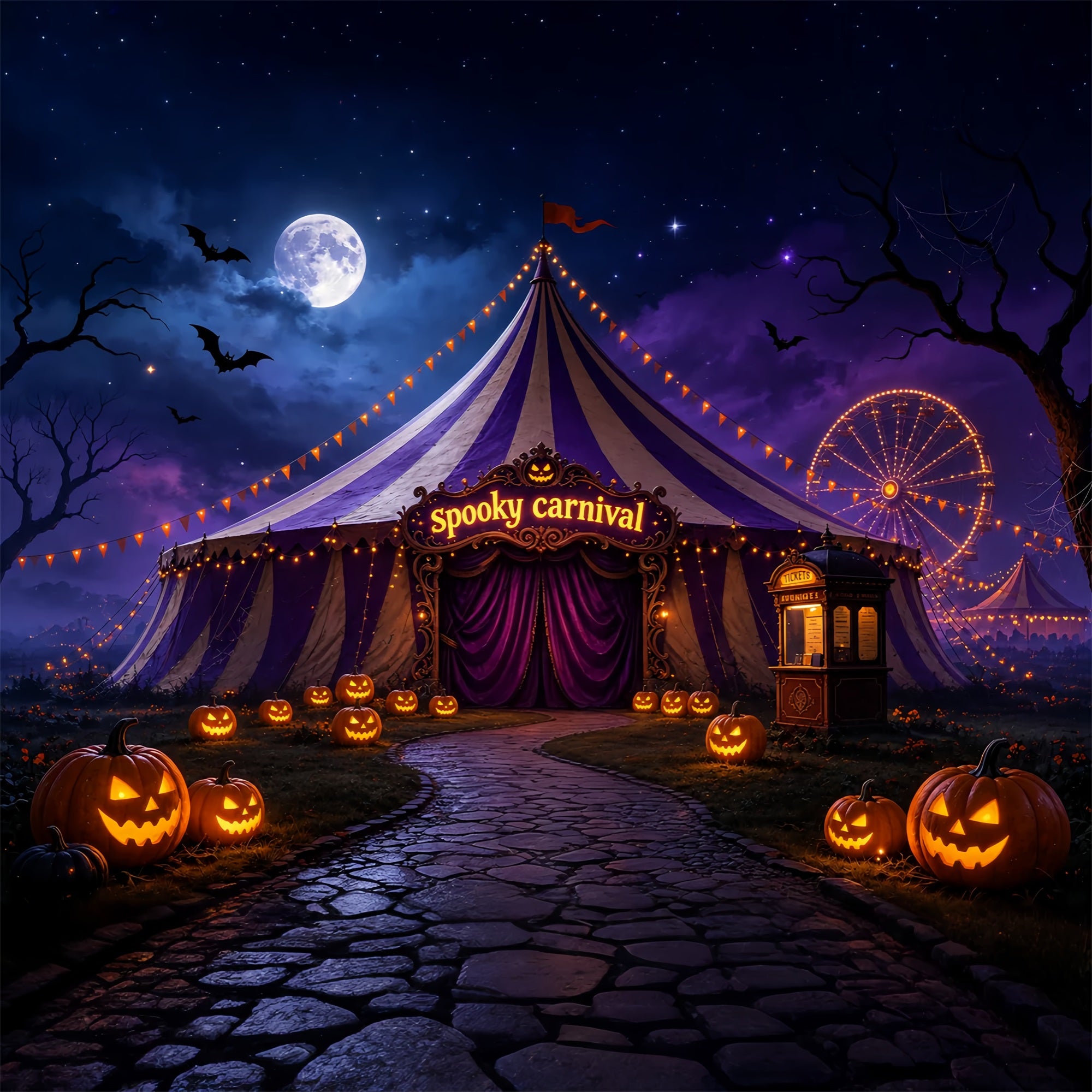 Halloween Carnival Backdrop Moonlit Pumpkin Carnival Tent DIY Halloween Backdrop ZTT67-10