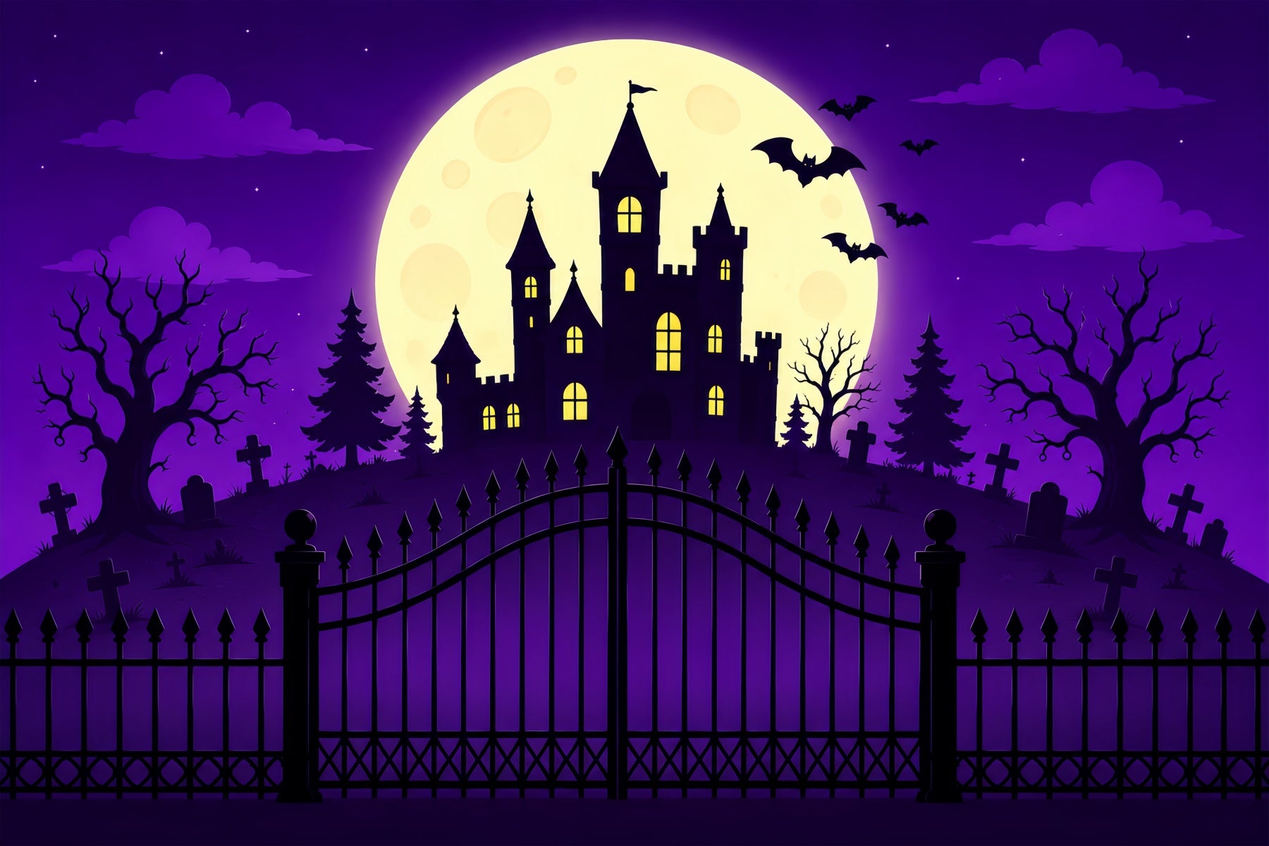 Halloween Backdrop Ideas DIY Purple Moon Castle Gateway Purple Halloween Backdrop ZTT67-14