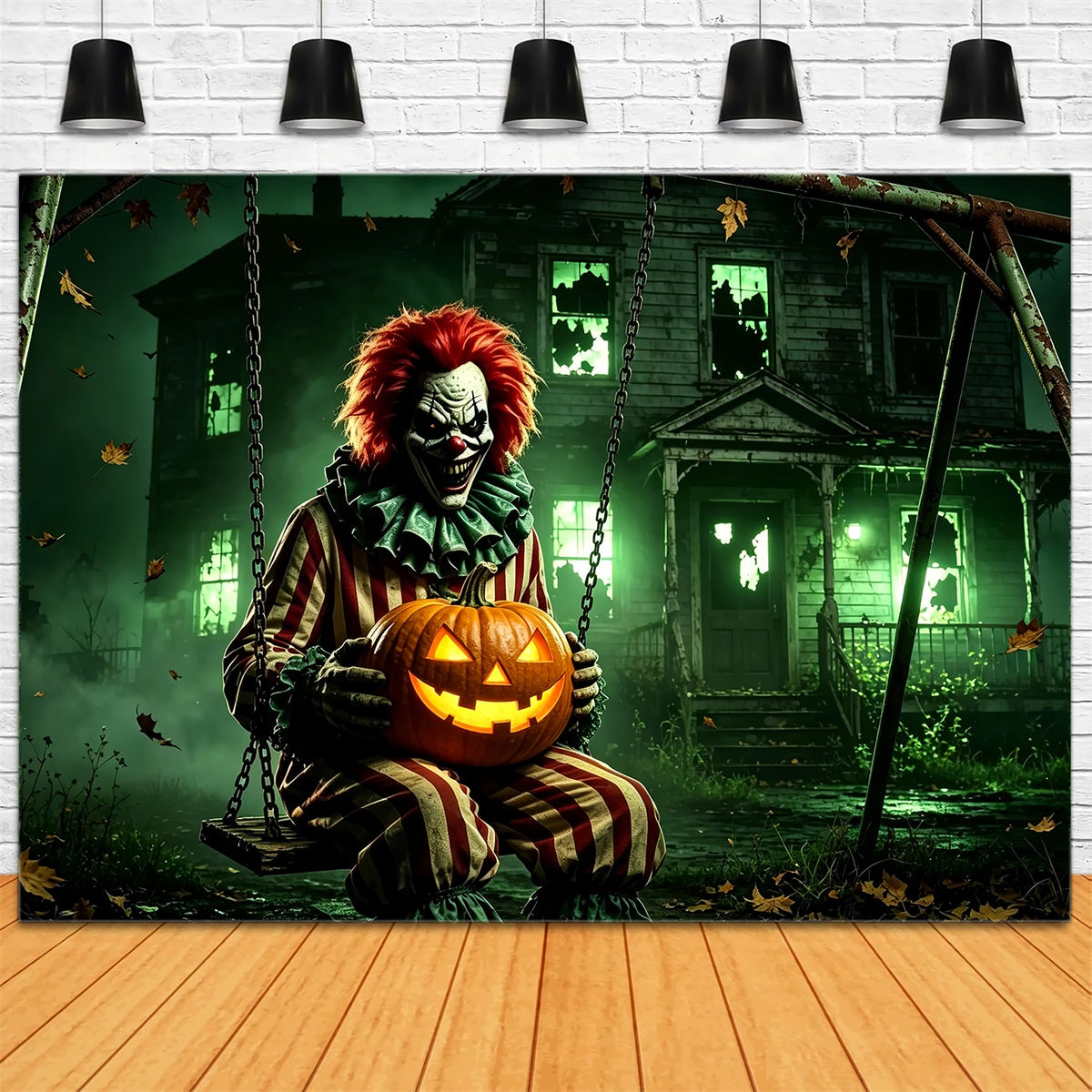 Halloween Clown Backdrop Gothic House Pumpkin Swing Halloween Fabric Backdrop ZTT67-19