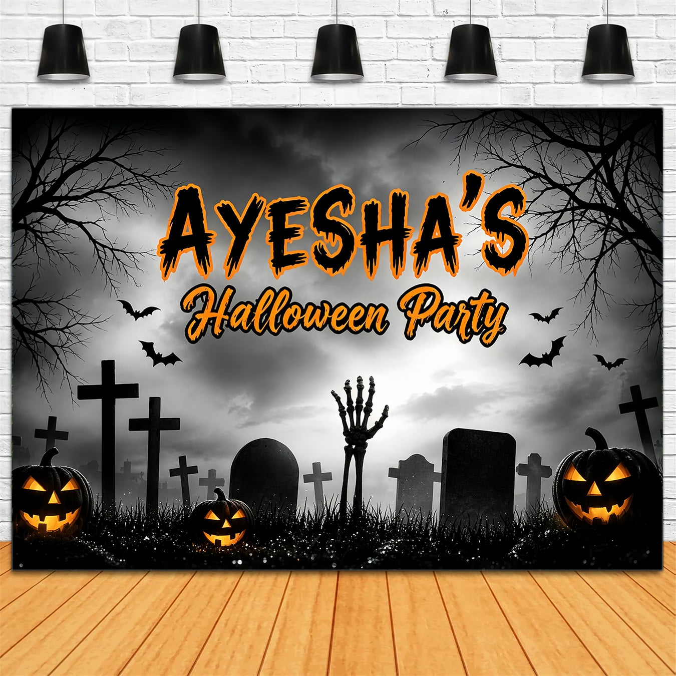 Halloween Party Picture Backdrop Graveyard Pumpkin Skeleton Party Halloween Backdrop ZTT67-21