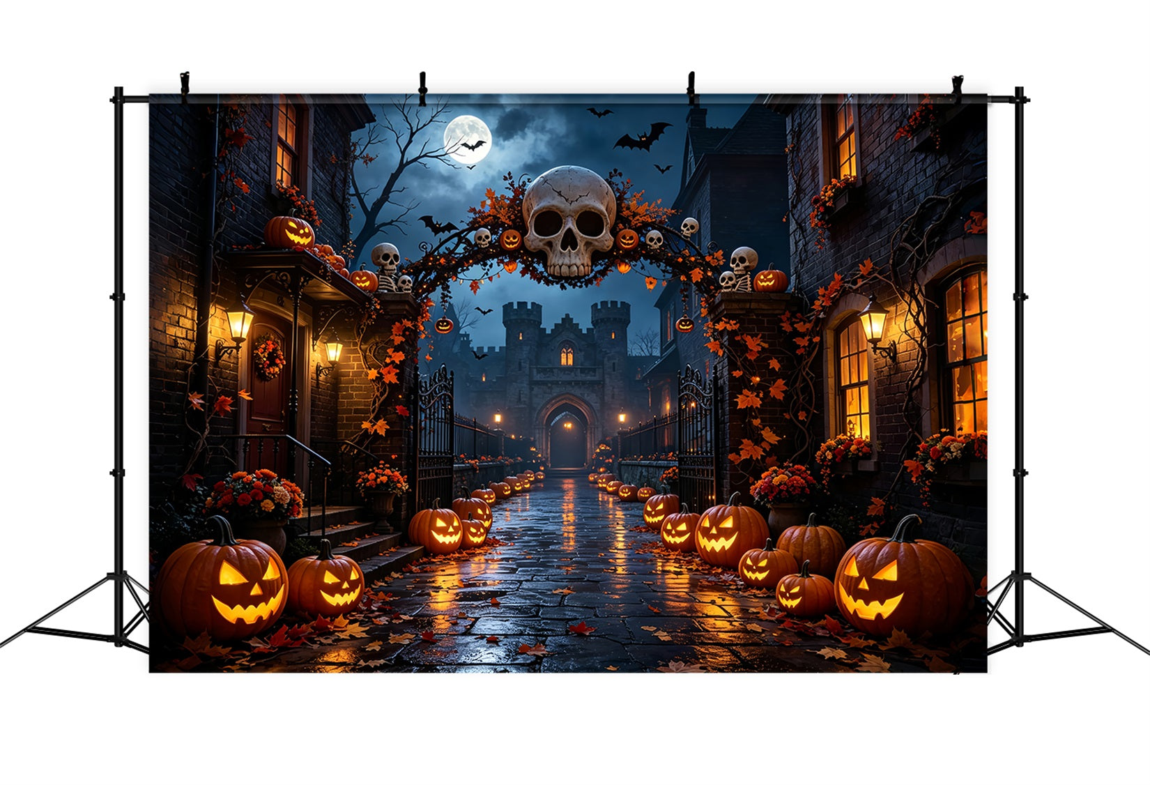 Halloween Party Backdrops Skull Arch Pumpkin Street Halloween Photo Booth Backdrop ZTT67-27