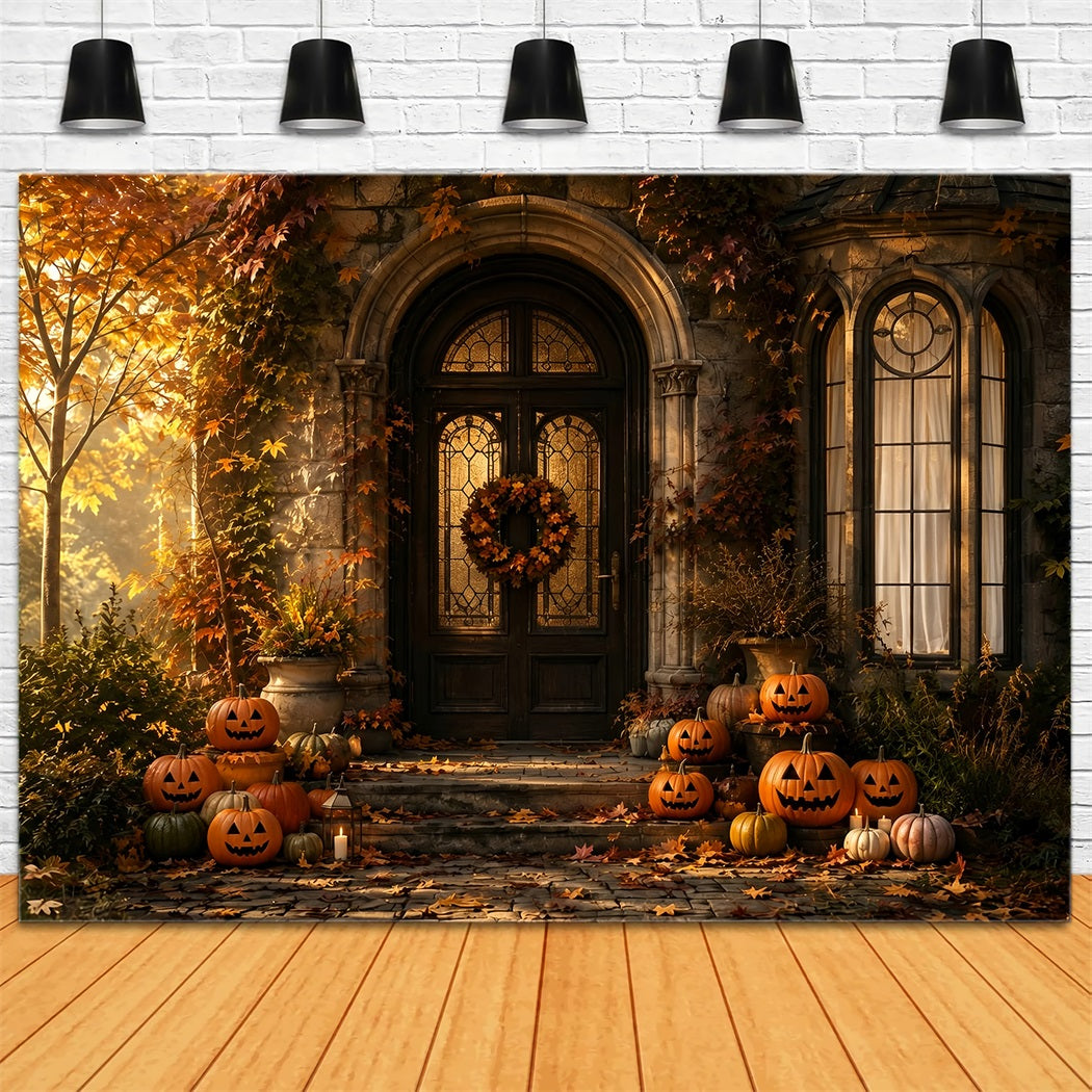 Halloween Outdoor Backdrop Autumn Pumpkin Manor Porch Halloween Backdr