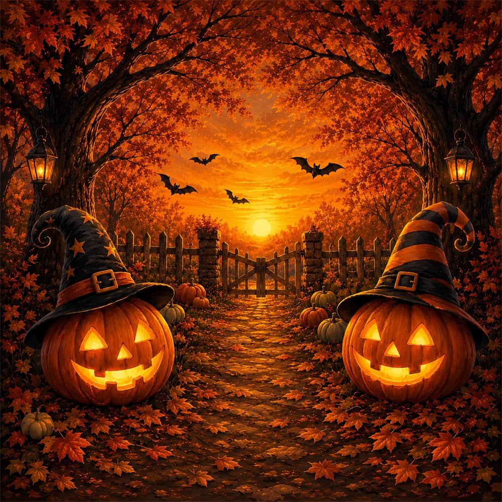 Halloween Stage Backdrop Witch Hat Pumpkin Path Halloween Photography Backdrops ZTT67-5