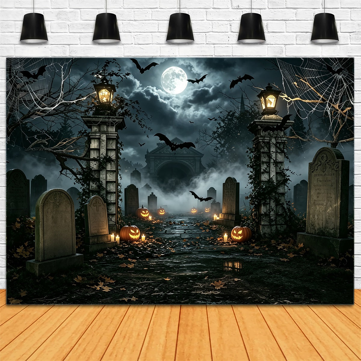 Halloween Balloon Backdrop Spiderweb Pumpkin Cemetery Entrance Halloween Themed Backdrop ZTT67-50