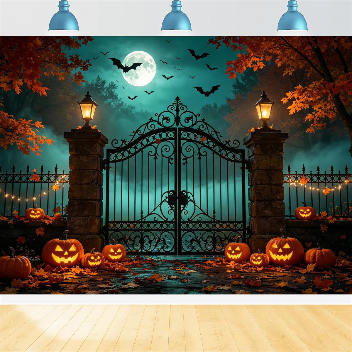 Halloween Backdrop With Pumpkins And Bats Autumn Iron Gateway Diy Halloween Photo Booth Backdrop ZTT67-53