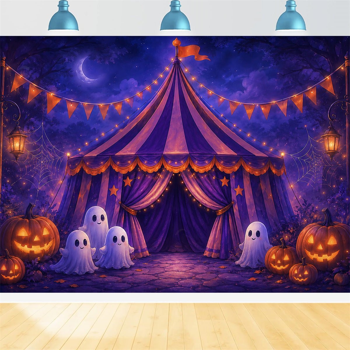 Freak Show Creepy Carnival Backdrop Purple Ghost Circus Tent Magicians Backdrop ZTT67-55