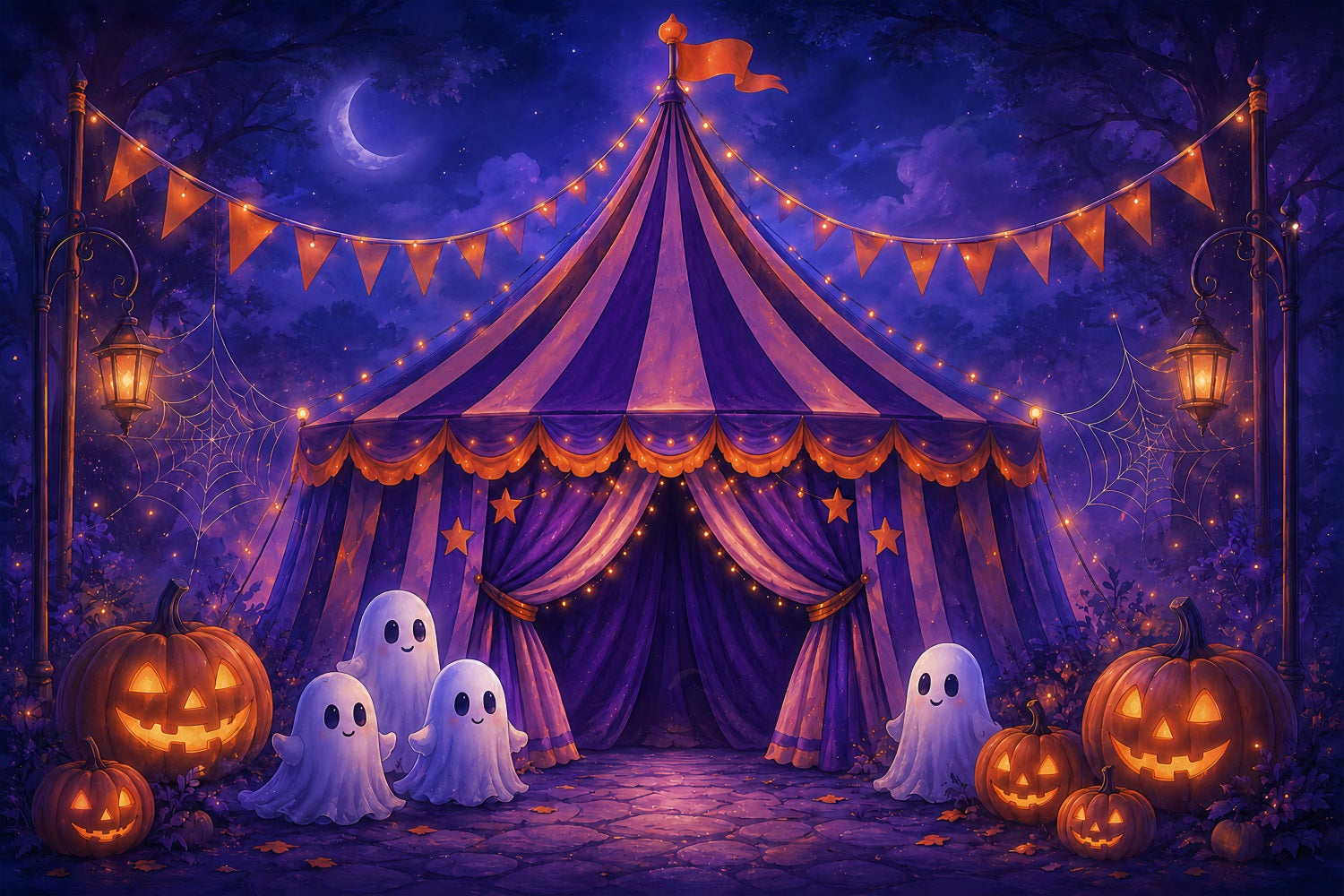 Freak Show Creepy Carnival Backdrop Purple Ghost Circus Tent Magicians Backdrop ZTT67-55