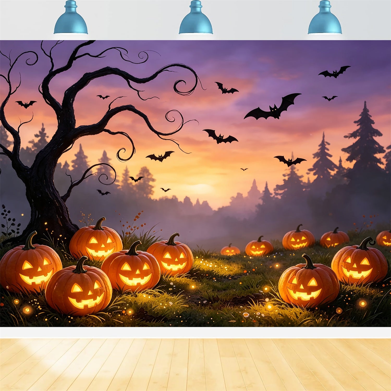 Spider Wall Backdrop Sunset Pumpkin Bat Meadow Great Pumpkin Backdrop ZTT67-57