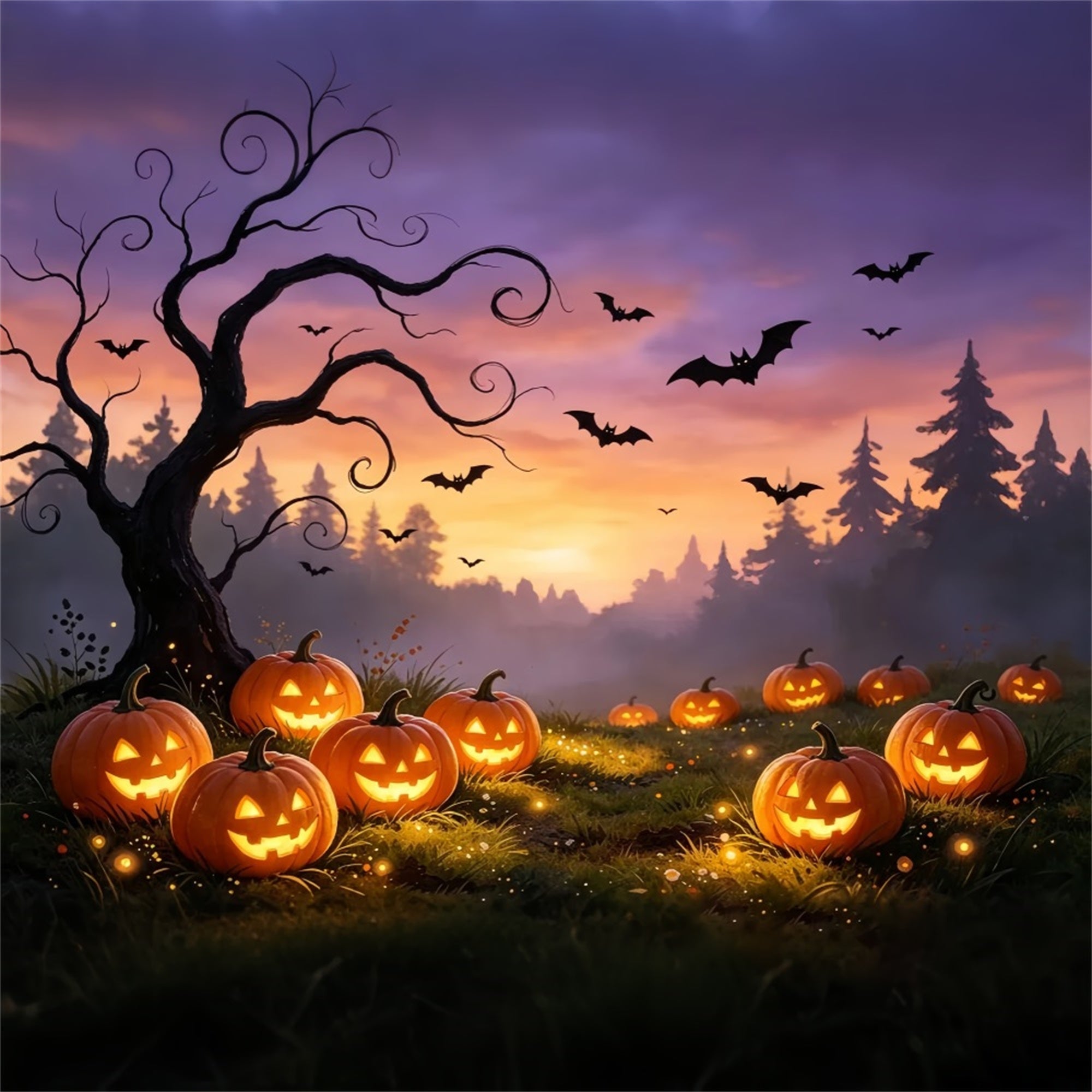 Spider Wall Backdrop Sunset Pumpkin Bat Meadow Great Pumpkin Backdrop ZTT67-57