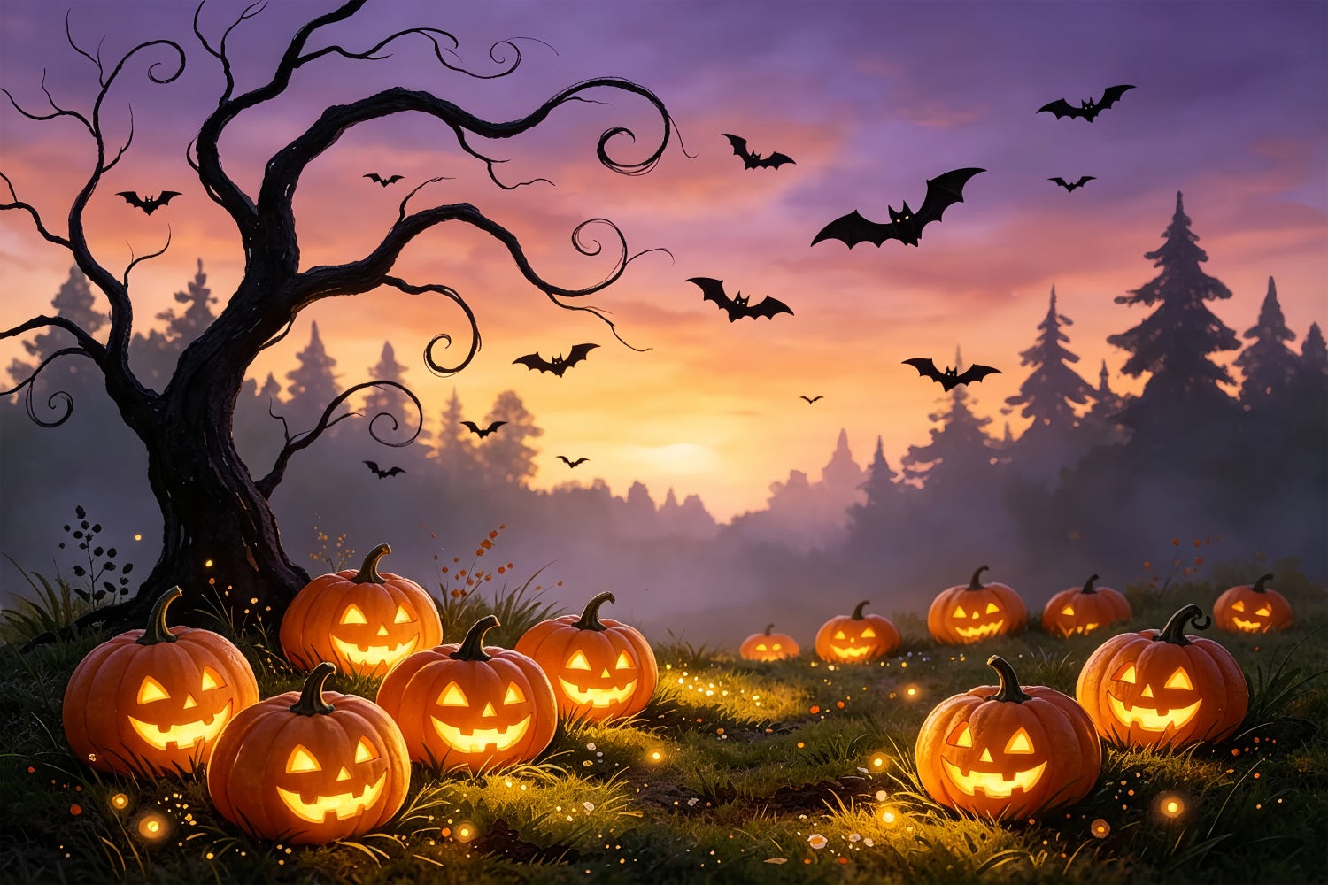 Spider Wall Backdrop Sunset Pumpkin Bat Meadow Great Pumpkin Backdrop ZTT67-57