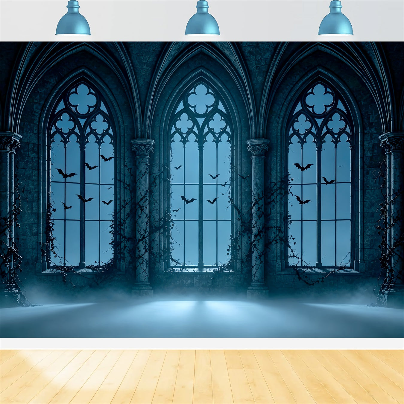 Vampire Backdrop Foggy Gothic Arched Windows Halloween Party Photo Backdrop Ideas ZTT67-59