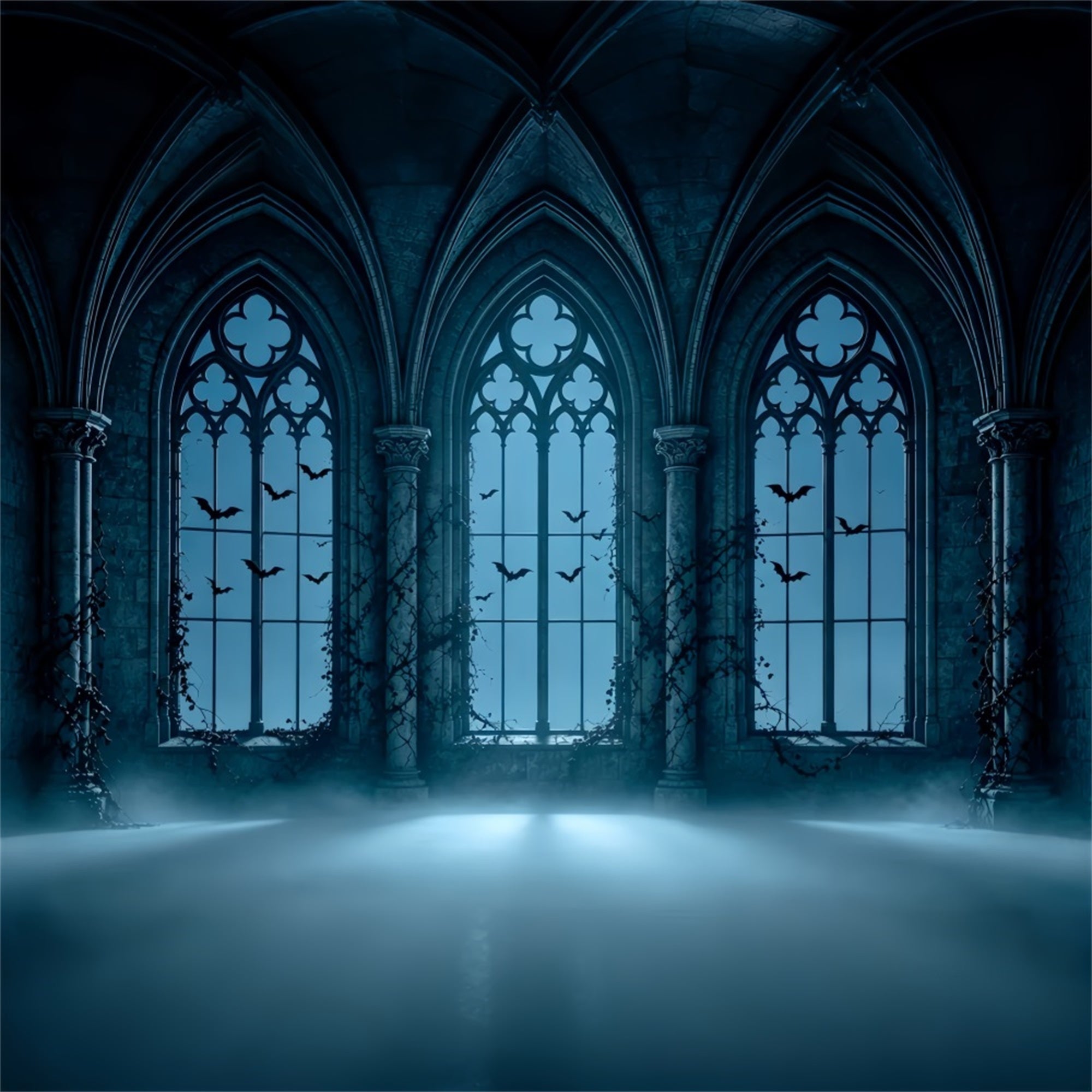 Vampire Backdrop Foggy Gothic Arched Windows Halloween Party Photo Backdrop Ideas ZTT67-59
