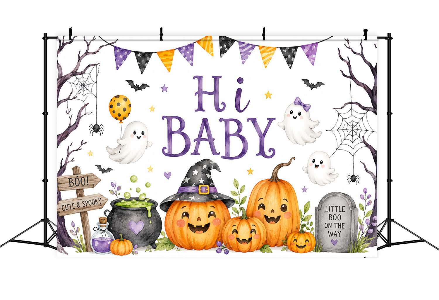 Halloween Baby Shower Backdrop Cute Ghost Pumpkin Gathering Photography Halloween Backdrop ZTT67-6