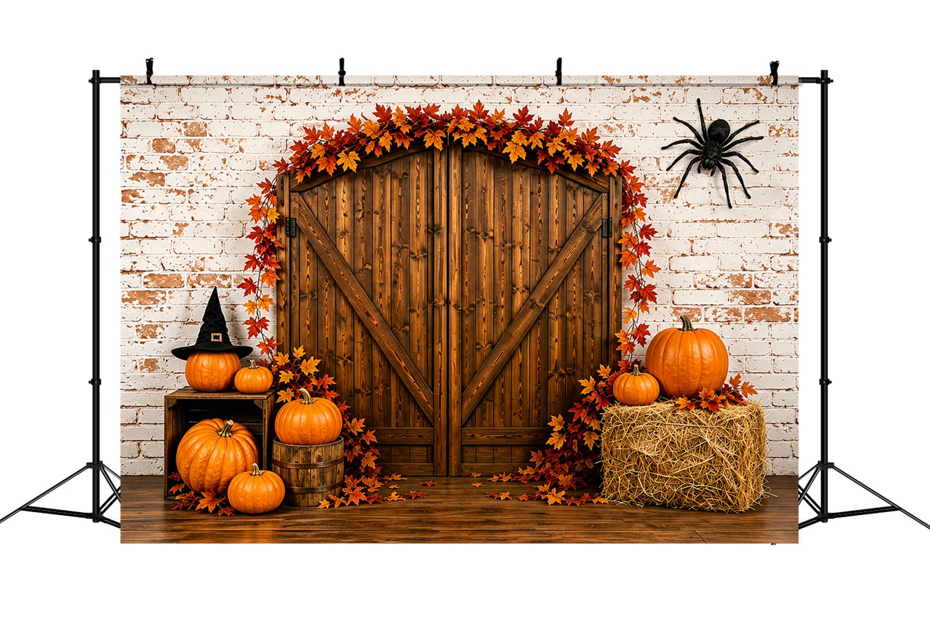 Halloween Mugshot Backdrop Rustic Pumpkin Barn Door Halloween Vinyl Backdrop ZTT67-69