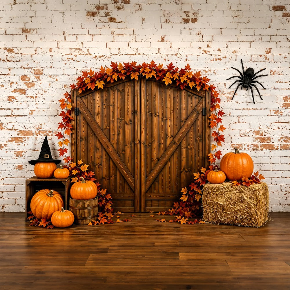 Halloween Mugshot Backdrop Rustic Pumpkin Barn Door Halloween Vinyl Backdrop ZTT67-69