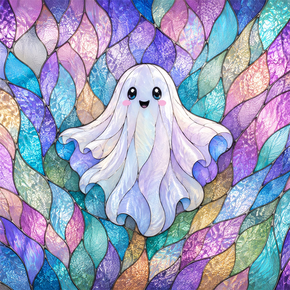 Stained Glass Backdrop Tapestry Ghost Pastel Cute Ghost Halloween Backdrops For Photography ZTT67-71