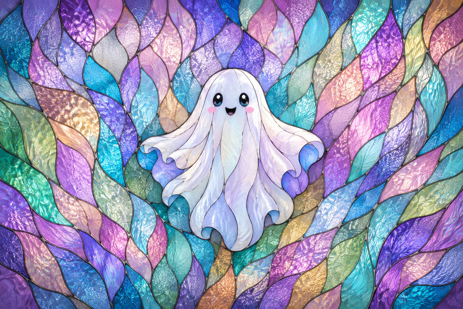 Stained Glass Backdrop Tapestry Ghost Pastel Cute Ghost Halloween Backdrops For Photography ZTT67-71