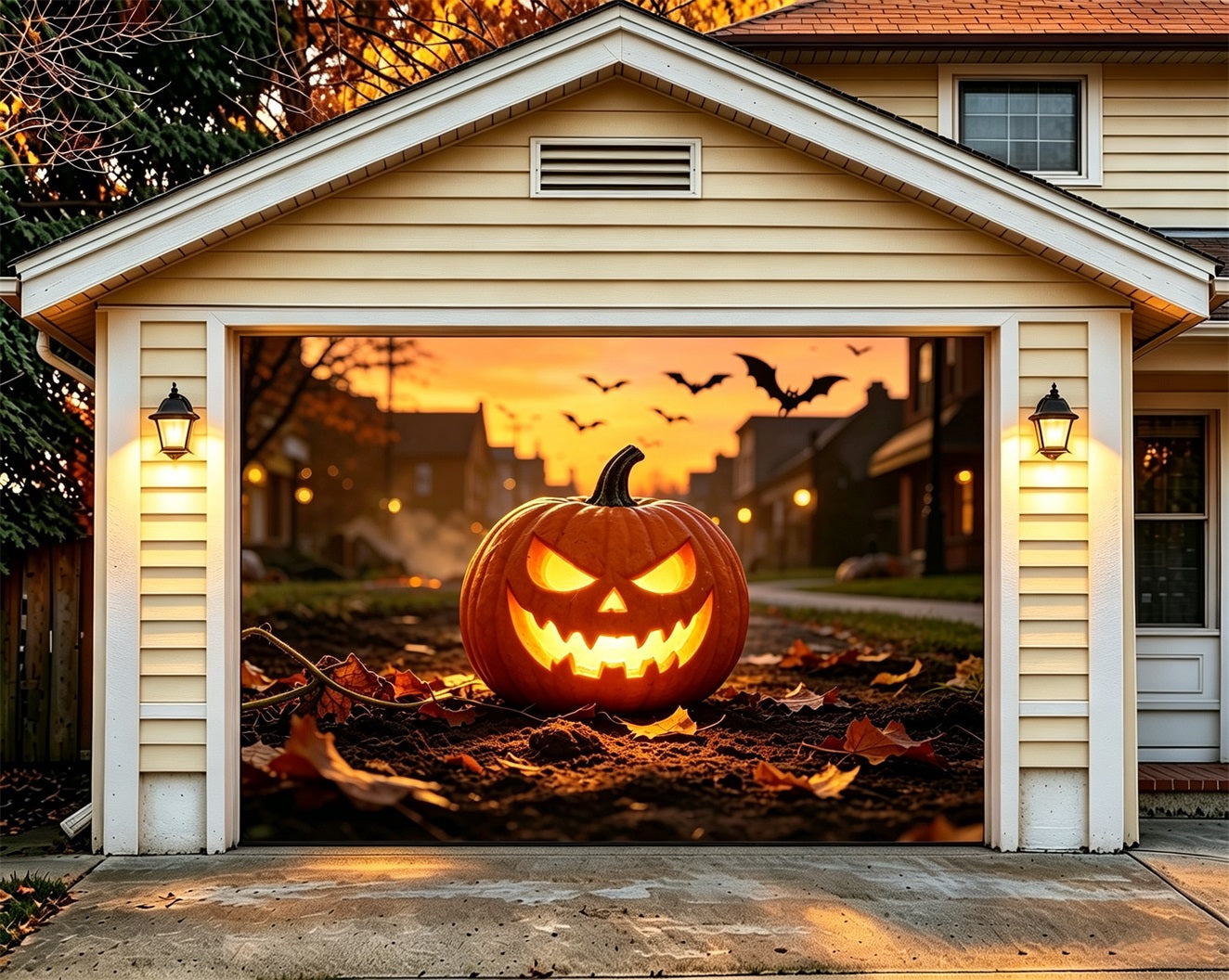 Pastel Halloween Garage Door Decor Glowing Pumpkin Village Halloween Garage Door Wrap ZTT68-10-1 car