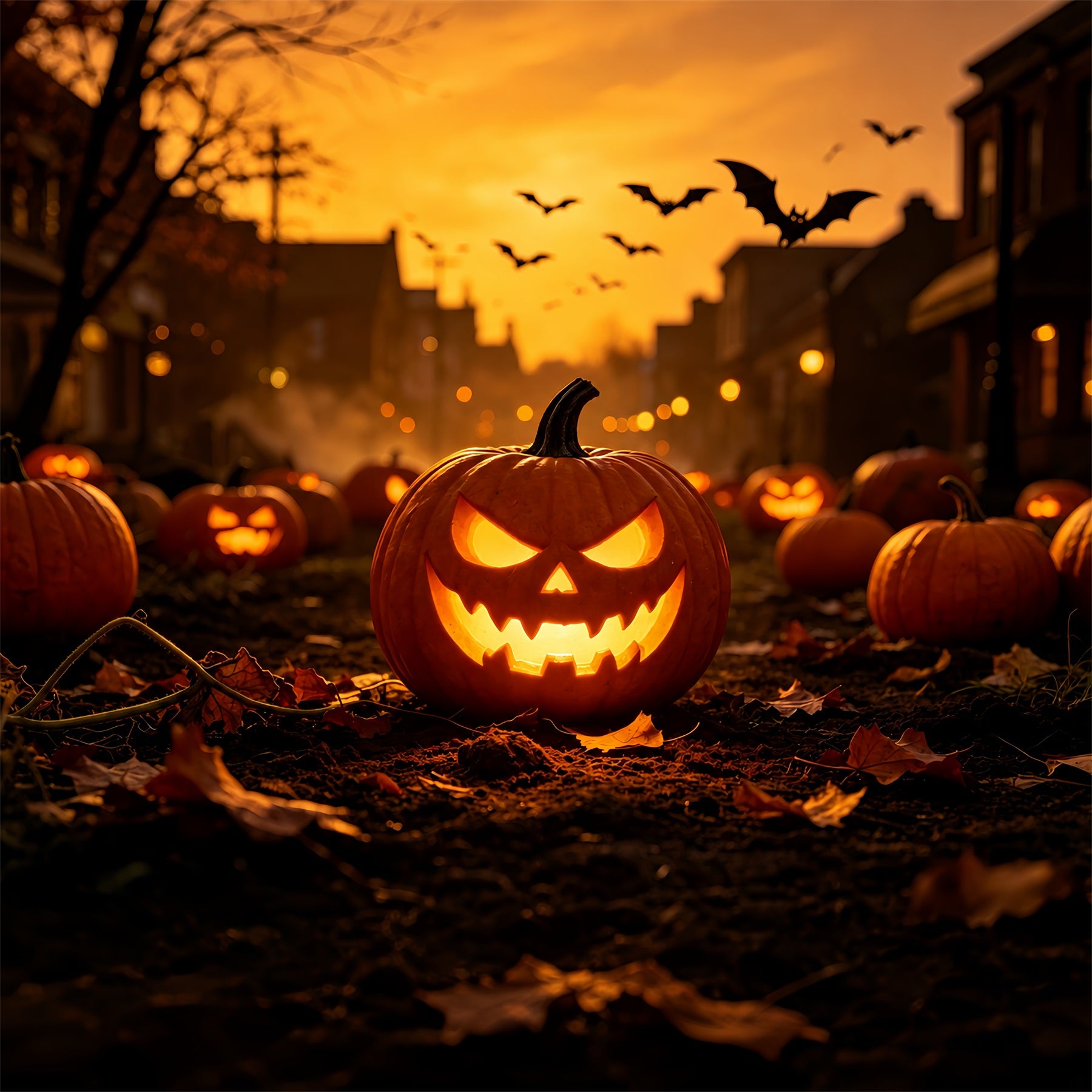 Pastel Halloween Garage Door Decor Glowing Pumpkin Village Halloween Garage Door Wrap ZTT68-10-1 car