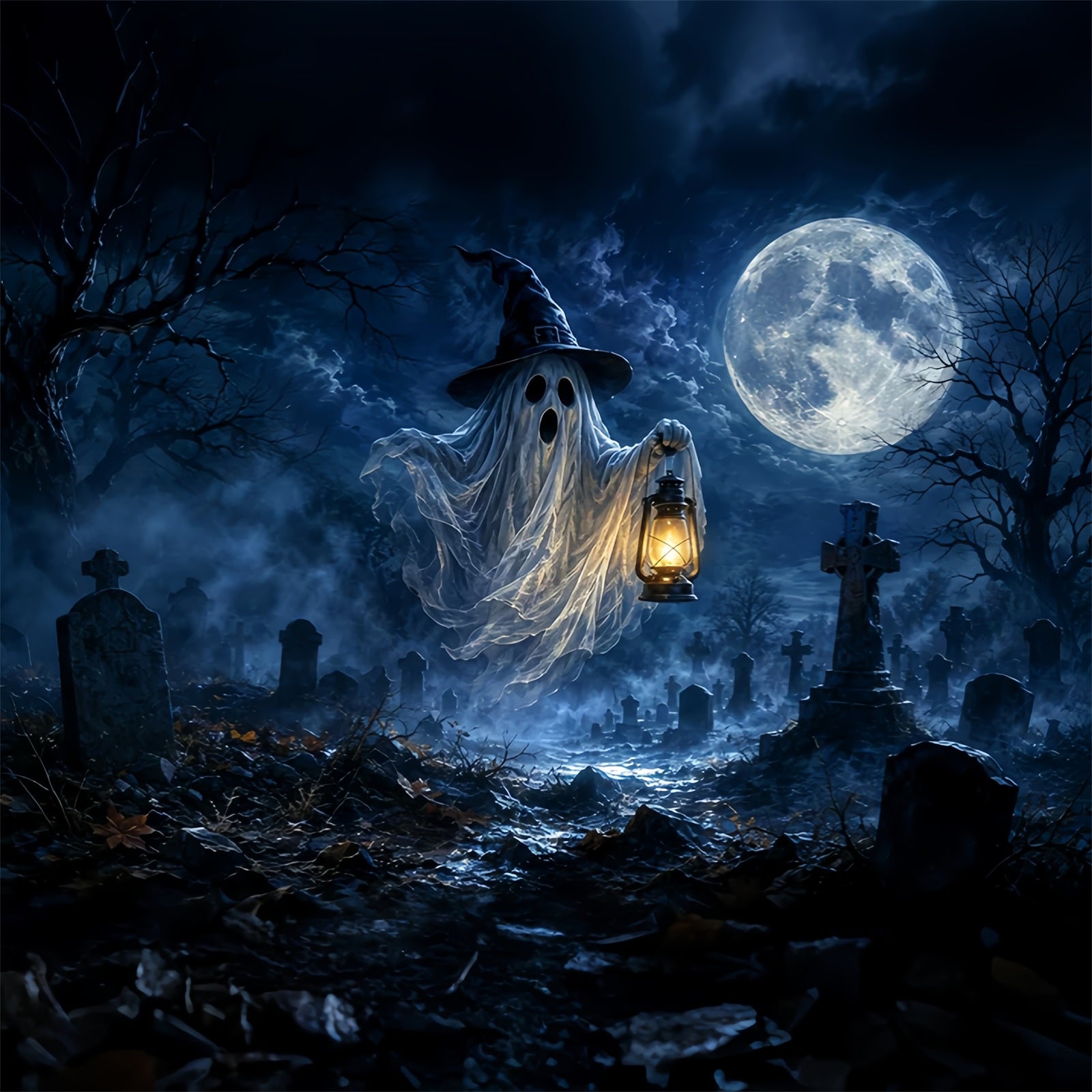 Ghost Halloween Garage Door Cover Lantern Moonlit Cemetery Extra Large Halloween Garage Door Cover ZTT68-12-1 car
