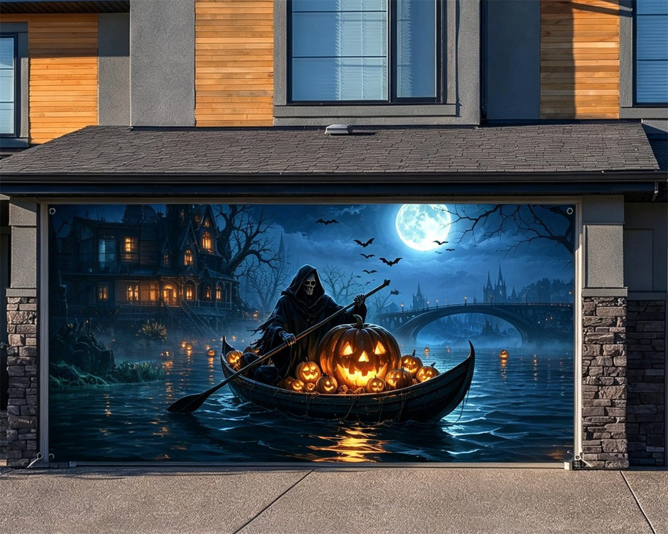 Skull Halloween Garage Door Decor Moonlit Reaper Pumpkin Boat Halloween Garage Door Decor ZTT68-13-2 car