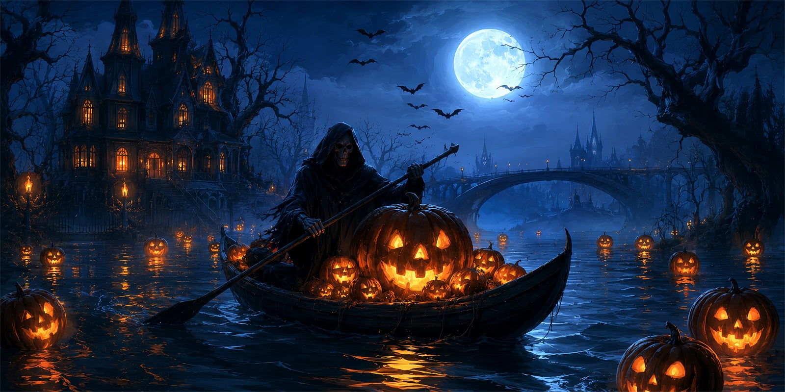 Skull Halloween Garage Door Decor Moonlit Reaper Pumpkin Boat Halloween Garage Door Decor ZTT68-13-2 car