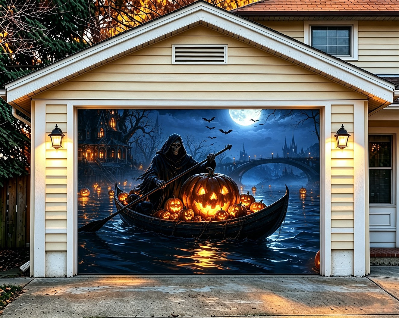 Skull Halloween Garage Door Decor Moonlit Reaper Pumpkin Boat Halloween Garage Door Decor ZTT68-13-1 car