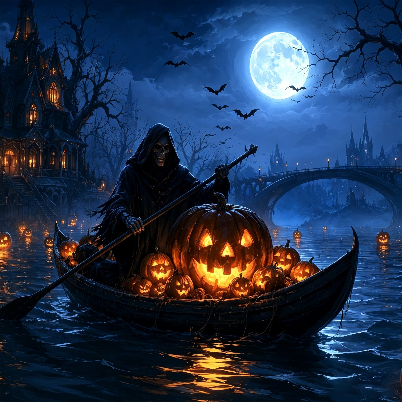 Skull Halloween Garage Door Decor Moonlit Reaper Pumpkin Boat Halloween Garage Door Decor ZTT68-13-1 car