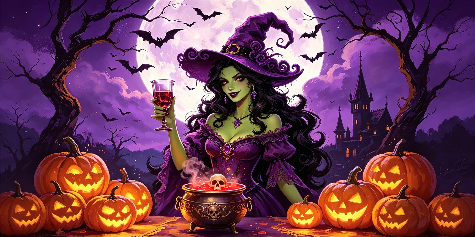 Witch Halloween Garage Door Cover Moonlit Cauldron Pumpkin Halloween Garage Door Cover ZTT68-14-2 car