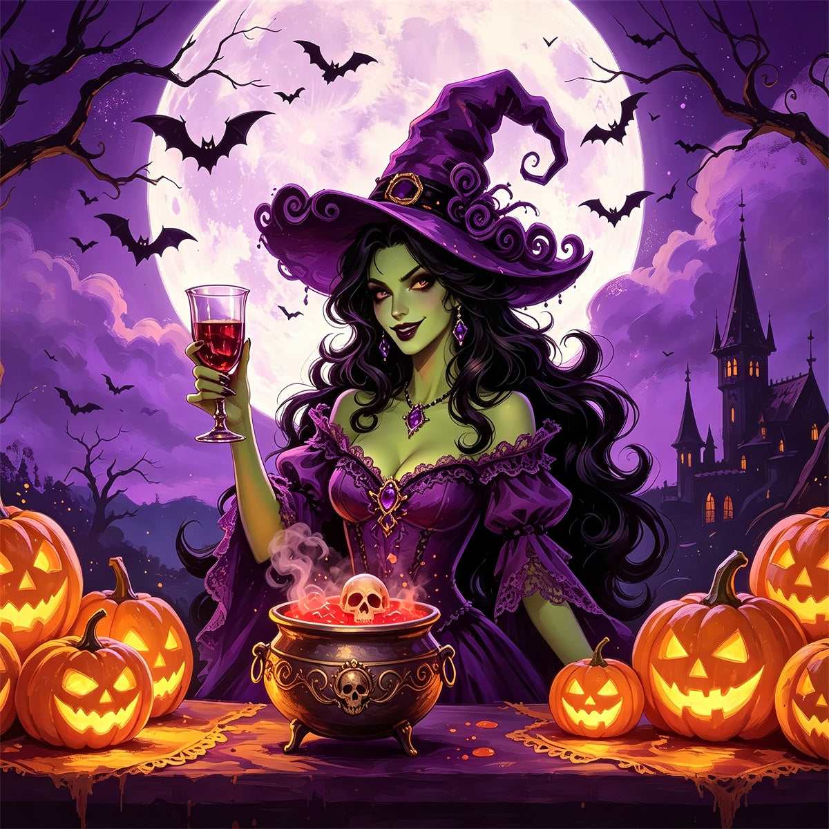 Witch Halloween Garage Door Cover Moonlit Cauldron Pumpkin Halloween Garage Door Cover ZTT68-14-1 car