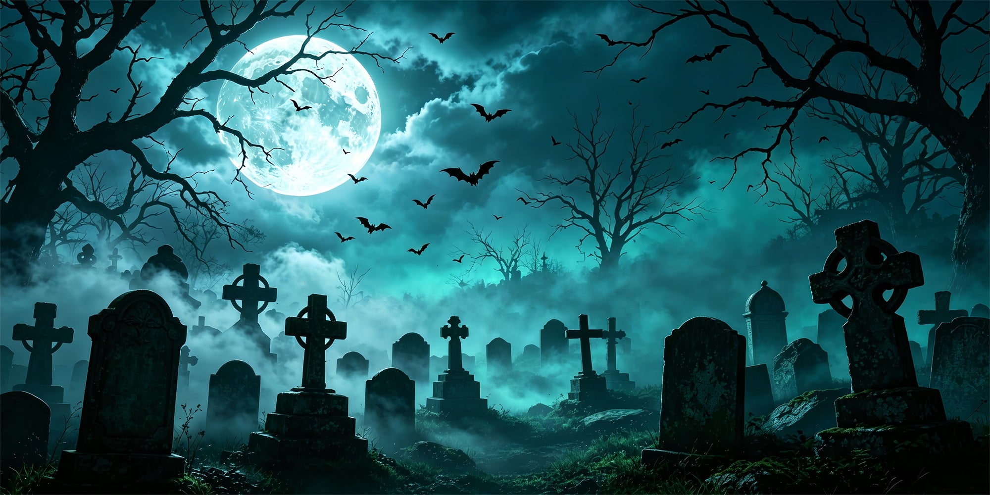Graveyard Halloween Garage Door Cover Foggy Bat Moonlight Halloween House Garage Decorations ZTT68-16-2 car