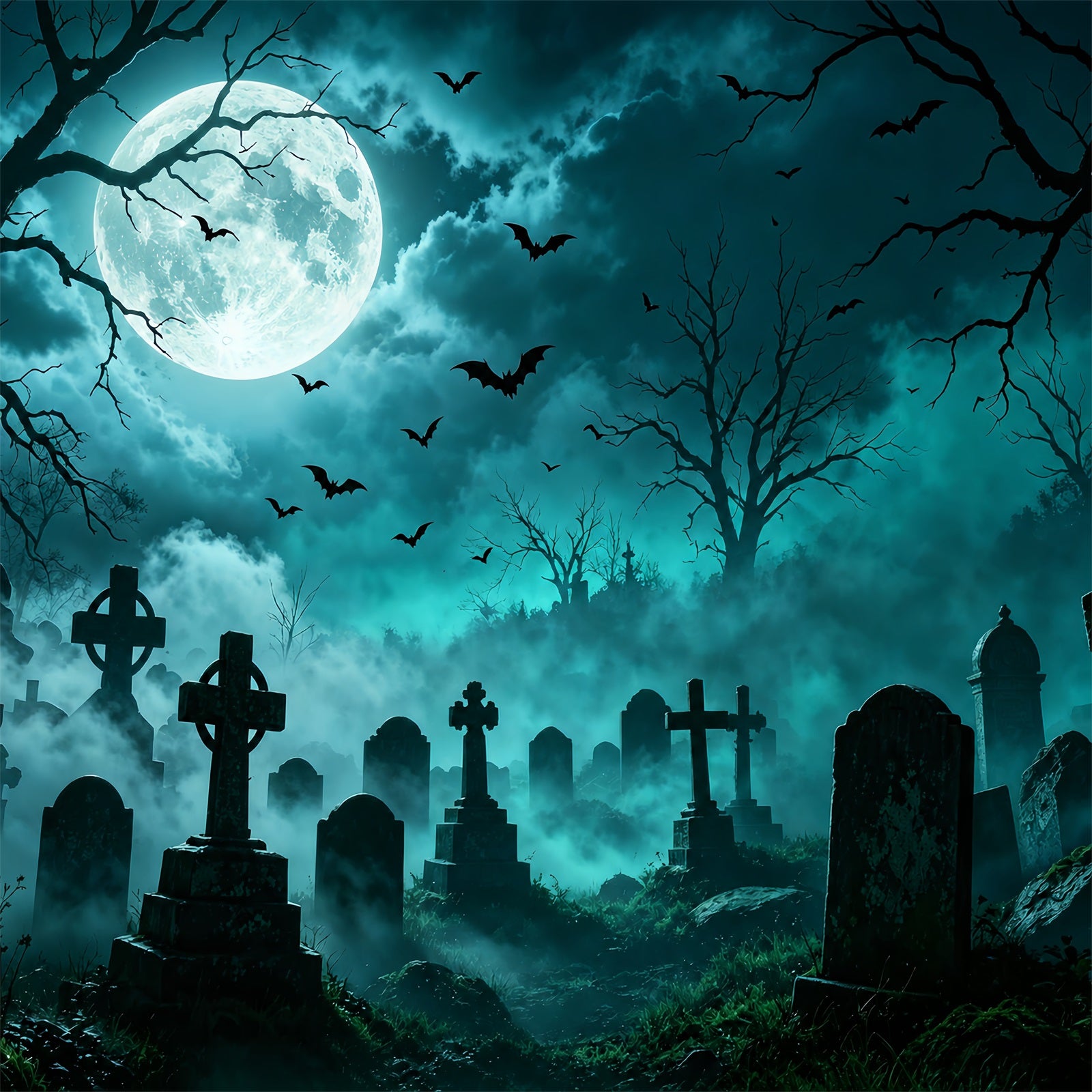 Graveyard Halloween Garage Door Cover Foggy Bat Moonlight Halloween House Garage Decorations ZTT68-16-1 car