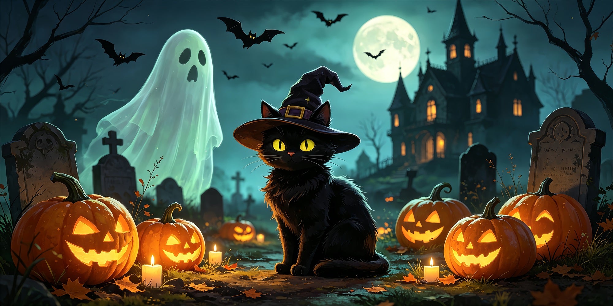 Black Cat Halloween Garage Door Cover Ghost Graveyard Moon Halloween Yard Garage Door Decor ZTT68-17-2 car