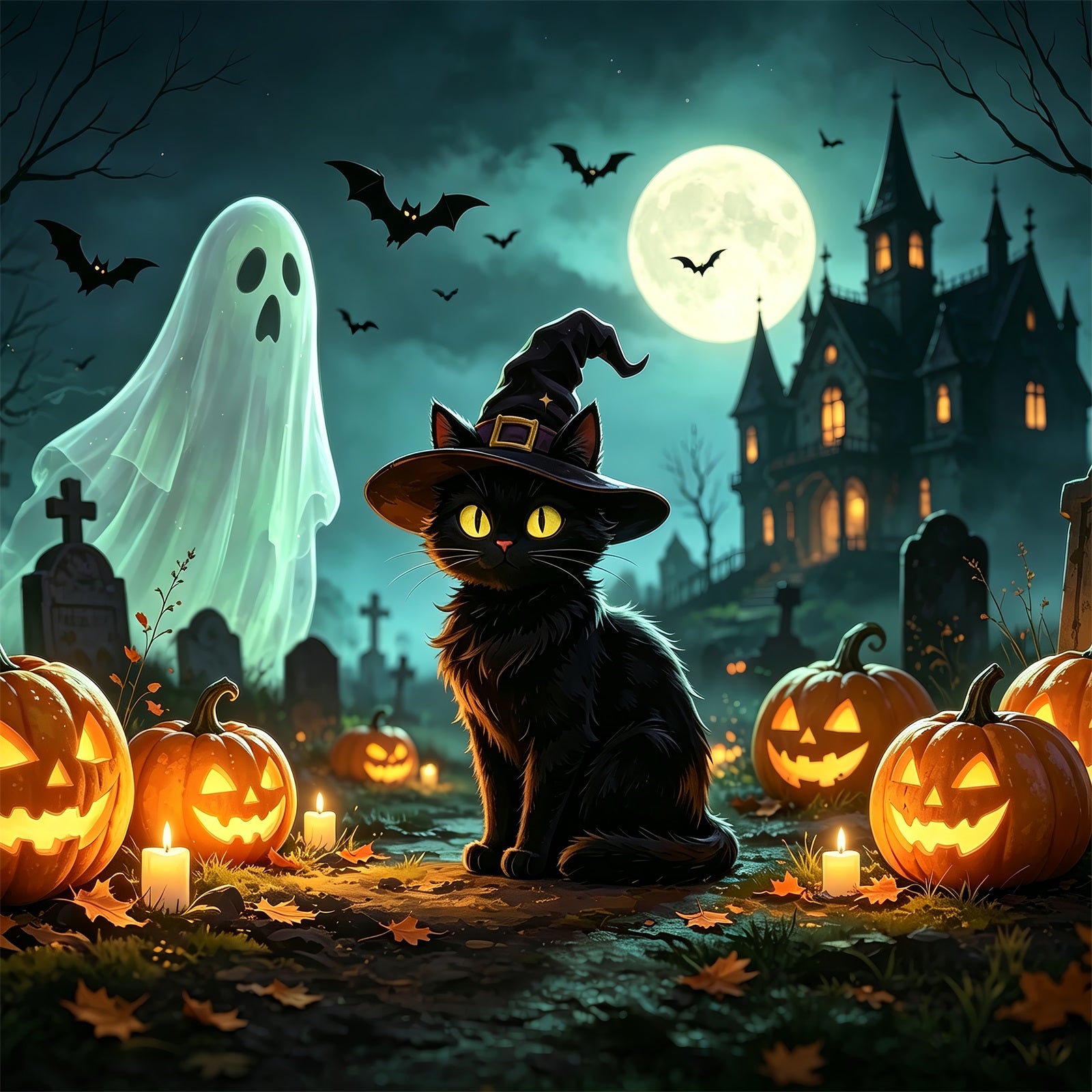 Black Cat Halloween Garage Door Cover Ghost Graveyard Moon Halloween Yard Garage Door Decor ZTT68-17-1 car