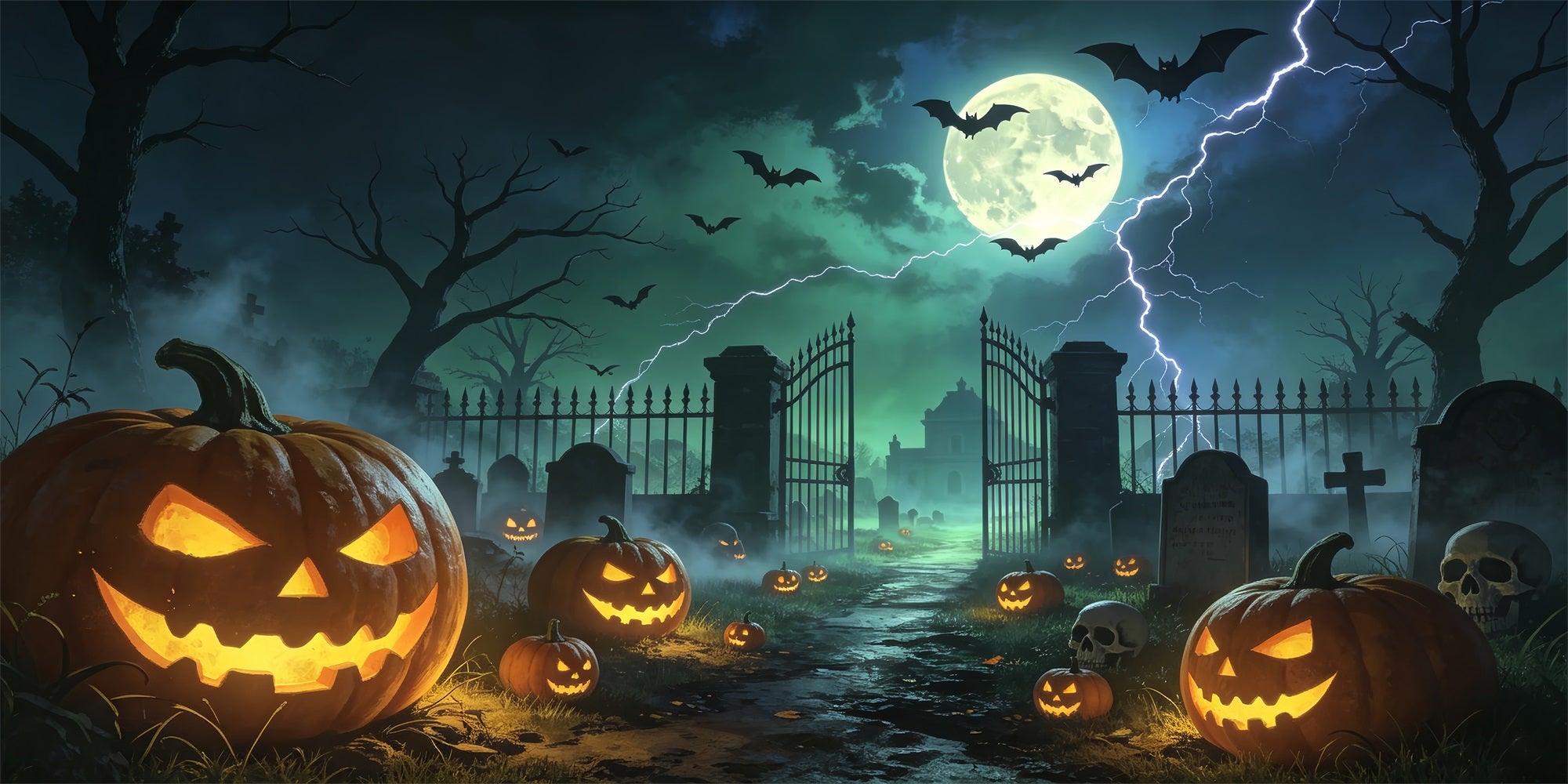 Bat Halloween Garage Door Cover Lightning Graveyard Pumpkin Gate Halloween Porch Garage Door Decor ZTT68-19-2 car
