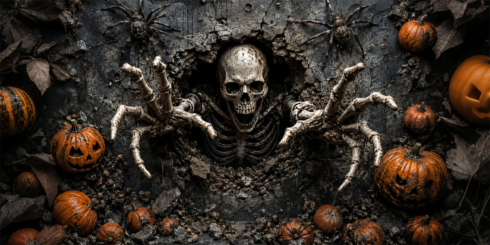 Spooky Halloween Garage Door Cover Skeleton Pumpkin Ruins Halloween Garage Door Cover ZTT68-2-2 car