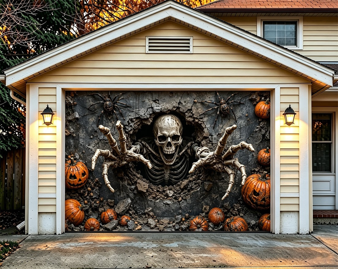 Spooky Halloween Garage Door Cover Skeleton Pumpkin Ruins Halloween Garage Door Cover ZTT68-2-1 car
