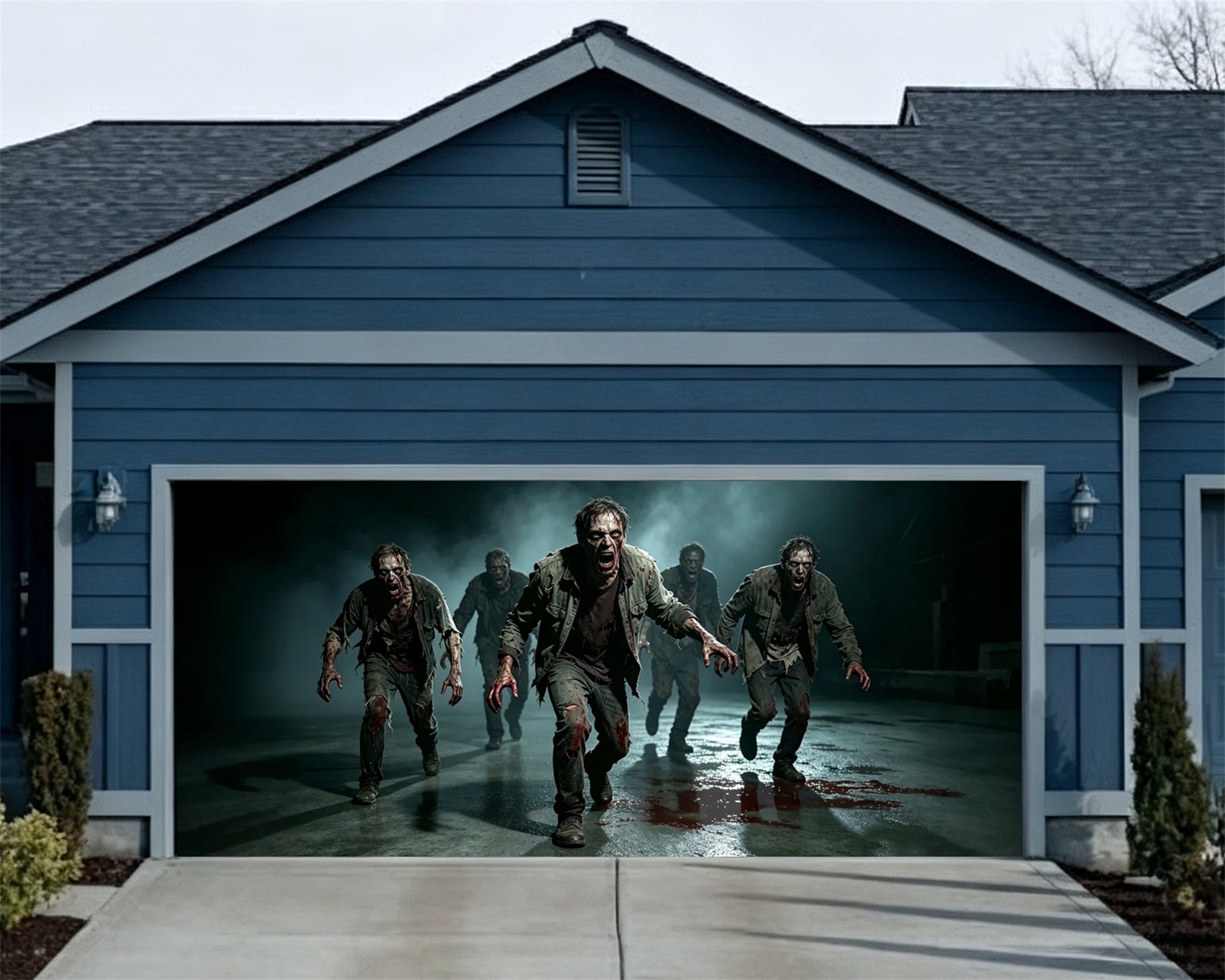 Zombie Halloween Garage Door Decor Zombie Horde Dark Escape Halloween Garage Door Cover ZTT68-20-2 car