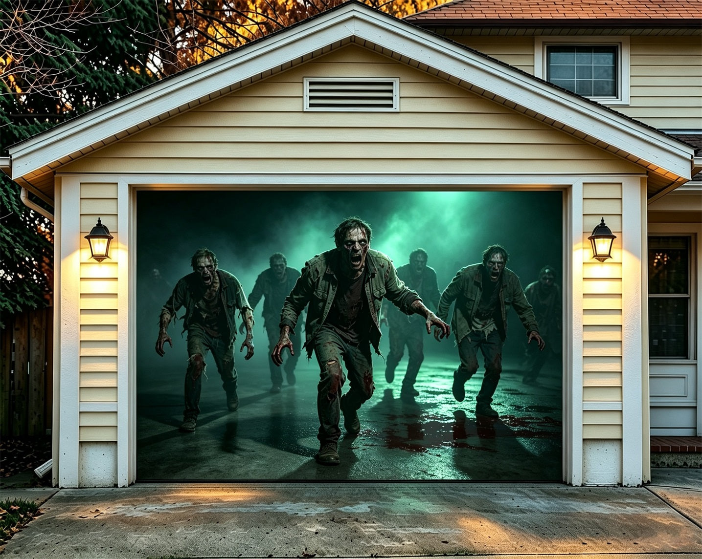 Zombie Halloween Garage Door Decor Zombie Horde Dark Escape Halloween Garage Door Cover ZTT68-20-1 car