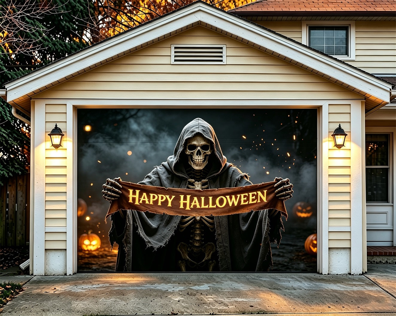 Vampire Halloween Garage Door Cover Shadow Skeleton Reaper Halloween Garage Door Decor ZTT68-21-1 car