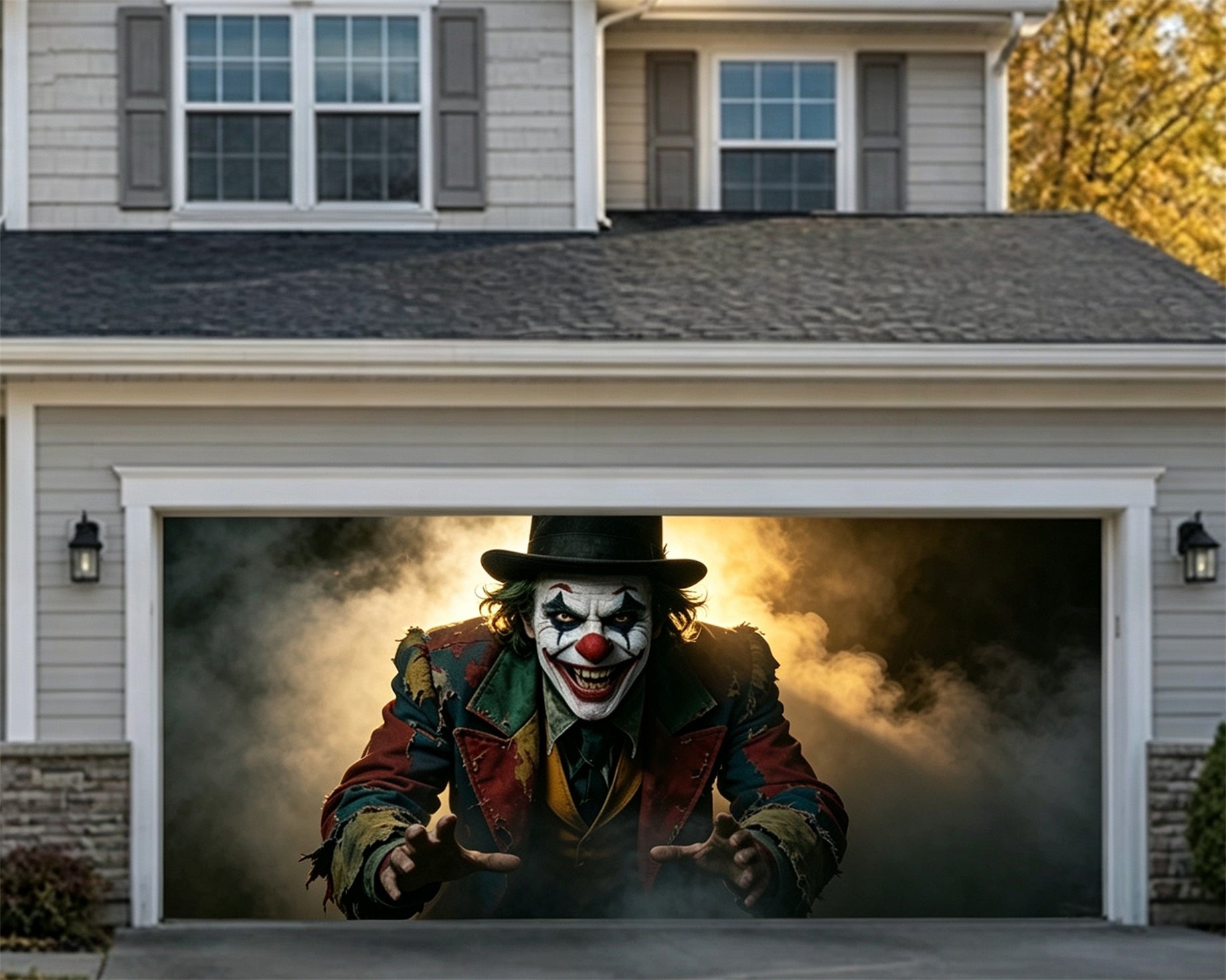 Clown Halloween Garage Door Cover Creepy Clown Smoke Shadow Halloween Garage Door Decorations ZTT68-23-2 car