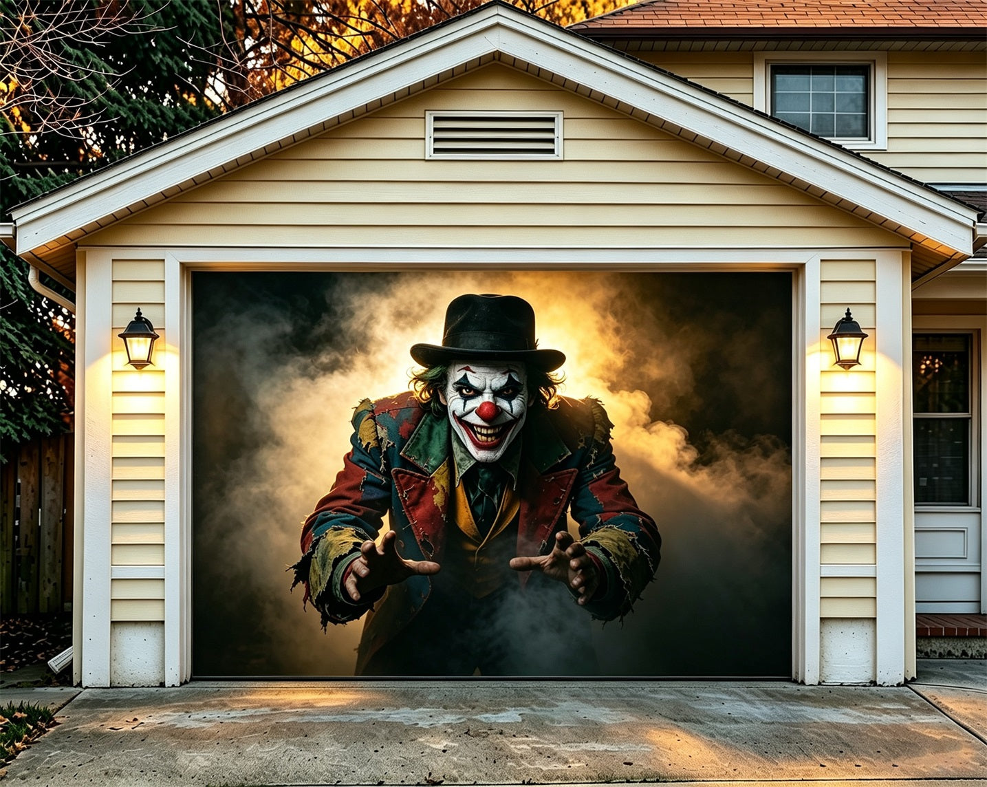 Clown Halloween Garage Door Cover Creepy Clown Smoke Shadow Halloween Garage Door Decorations ZTT68-23-1 car