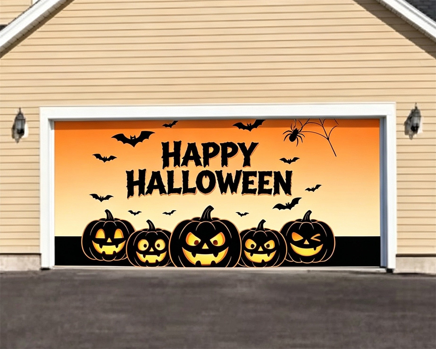 Cute Halloween Garage Door Decor Pumpkin Bat Silhouette Pattern Halloween Garage Door Cover ZTT68-24-2 car