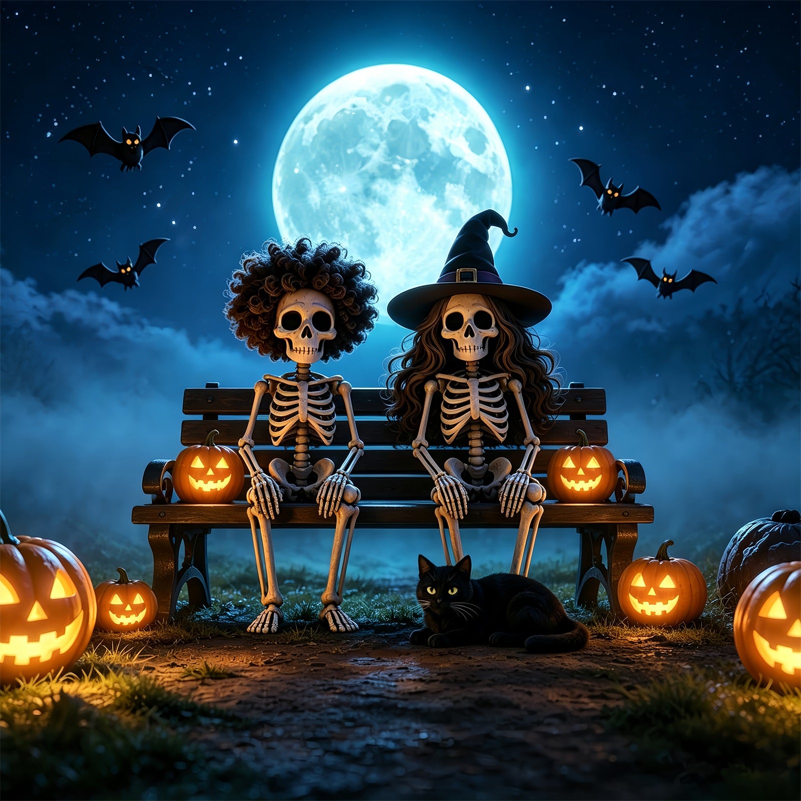 Funny Halloween Garage Door Cover Moonlit Skeleton Bench Cemetery Halloween Garage Door Decorations ZTT68-25-1 car