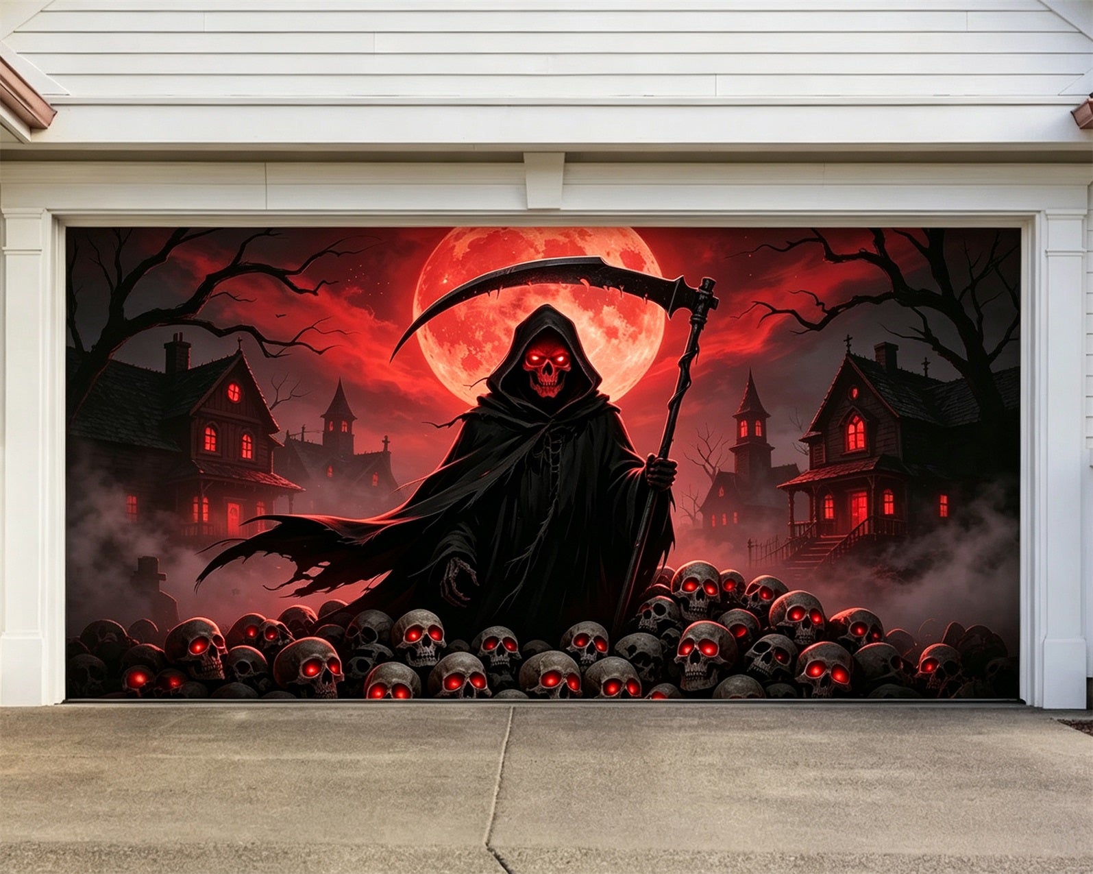 Dark Halloween Garage Door Cover Red Moon Reaper Skull Army Outdoor Halloween Garage Door Cover ZTT68-26-2 car