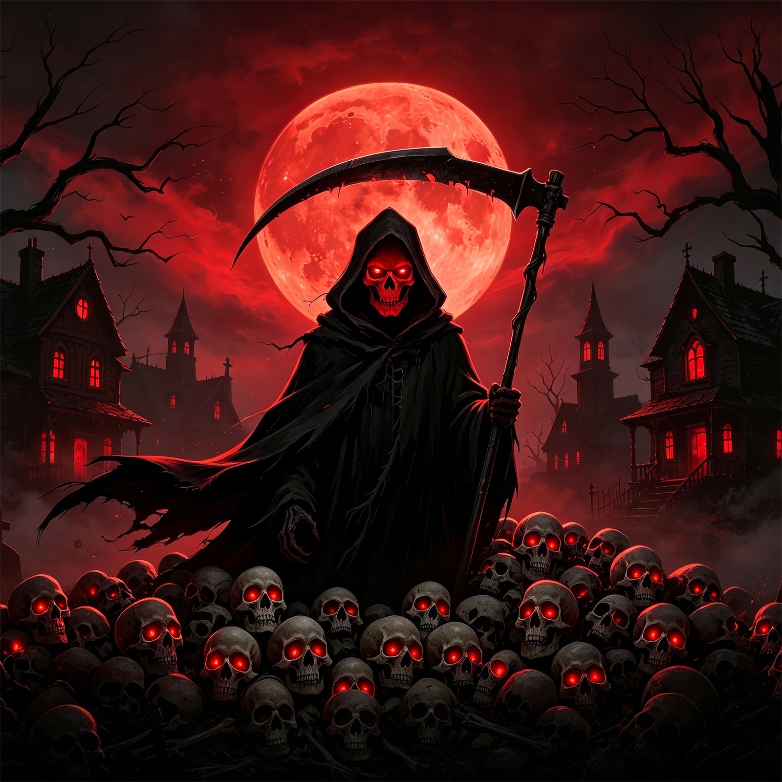 Dark Halloween Garage Door Cover Red Moon Reaper Skull Army Outdoor Halloween Garage Door Cover ZTT68-26-1 car