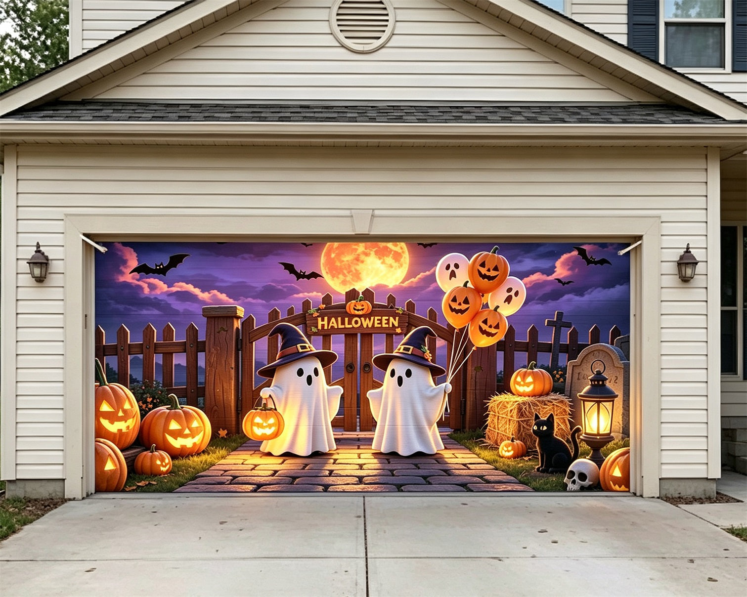 Pastel Halloween Garage Door Decor Cute Ghost Pumpkin Gate Halloween Garage Door Decor ZTT68-27-2 car